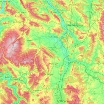 Carte topographique Northeim (arrondissement), altitude, relief