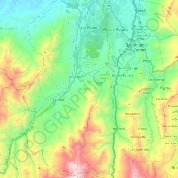 Carte topographique Los Patios, altitude, relief