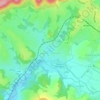 Carte topographique Laval-sur-Vologne, altitude, relief