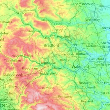Carte topographique West Yorkshire, altitude, relief