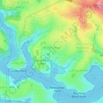 Carte topographique Riverview, altitude, relief