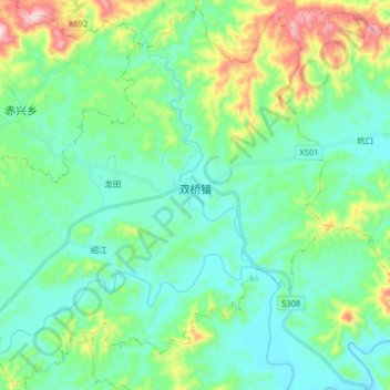 Carte topographique Yichun City, altitude, relief