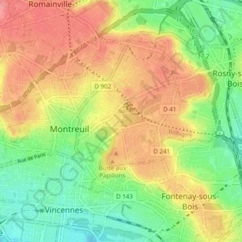 Carte topographique 93100, altitude, relief