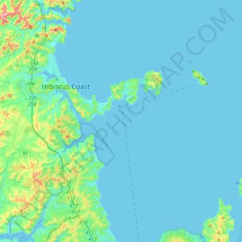Carte topographique Hibiscus and Bays, altitude, relief