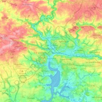 Carte topographique 29000, altitude, relief