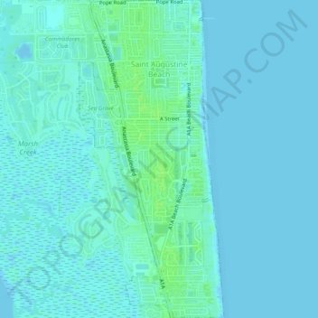 Carte topographique Saint Augustine Beach, altitude, relief
