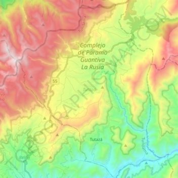 Carte topographique Tutazá, altitude, relief