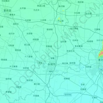 Carte topographique Yongcheng City, altitude, relief