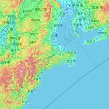 Carte topographique Prefectura de Mie, altitude, relief