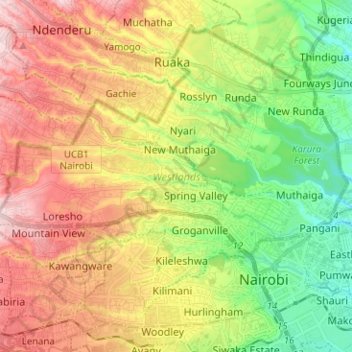Carte topographique Nairobi, altitude, relief