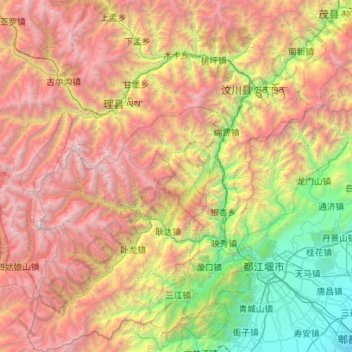 Carte topographique Wenchuan County, altitude, relief