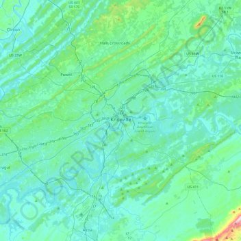Carte topographique Knoxville, altitude, relief