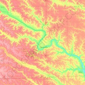 Carte topographique Van Buren County, altitude, relief