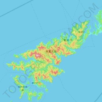 Carte topographique 奄美大島, altitude, relief