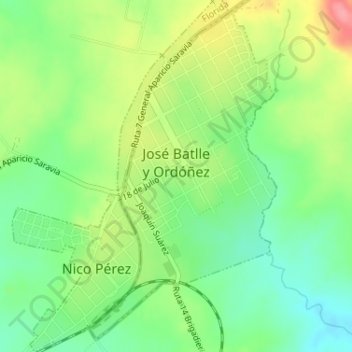 Carte topographique José Batlle y Ordóñez, altitude, relief