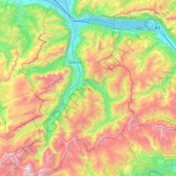 Carte topographique Glarus, altitude, relief