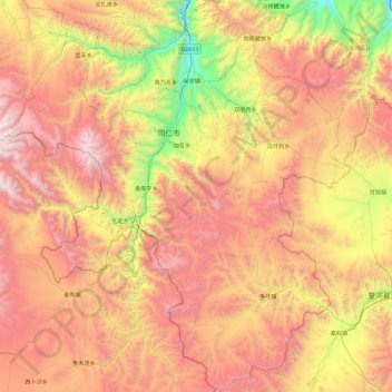 Carte topographique Tongren County, altitude, relief