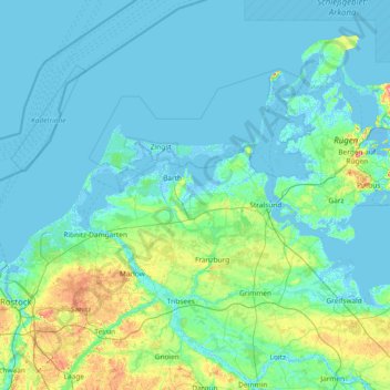 Carte topographique Vorpommern-Rügen, altitude, relief