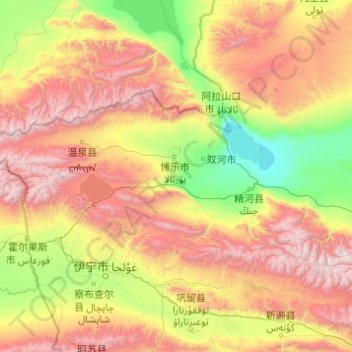 Carte topographique Bortala Mongol Autonomous Prefecture, altitude, relief
