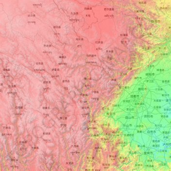 Carte topographique དཀར་མཛེས 甘孜藏族自治州, altitude, relief