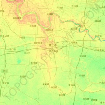 Carte topographique Qianjiang City, altitude, relief