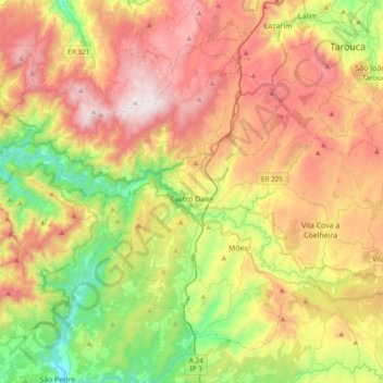 Carte topographique Castro Daire, altitude, relief