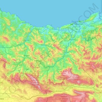 Carte topographique Guipuscoa, altitude, relief