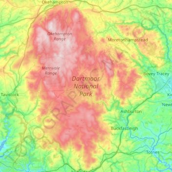 Carte topographique Dartmoor National Park, altitude, relief