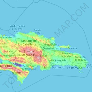 Carte topographique République dominicaine, altitude, relief