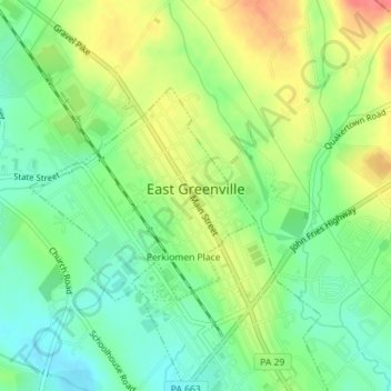 Carte topographique East Greenville, altitude, relief