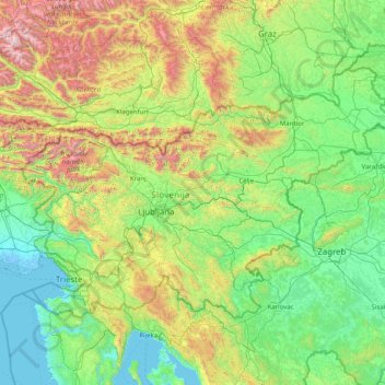 Carte topographique Slovenia, altitude, relief