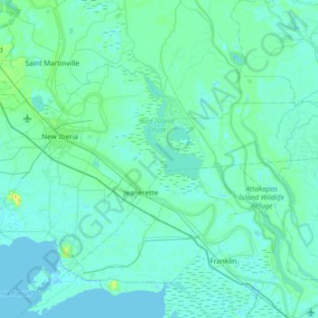 Carte topographique Bayou Teche, altitude, relief