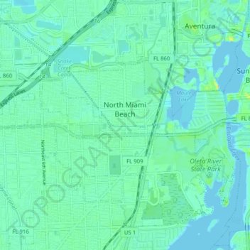 Carte topographique North Miami Beach, altitude, relief
