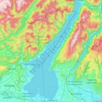 Carte topographique Lake Garda, altitude, relief
