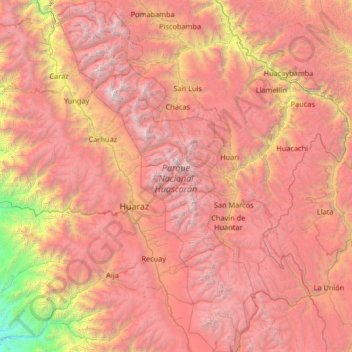 Carte topographique Parc National de Huascarán, altitude, relief