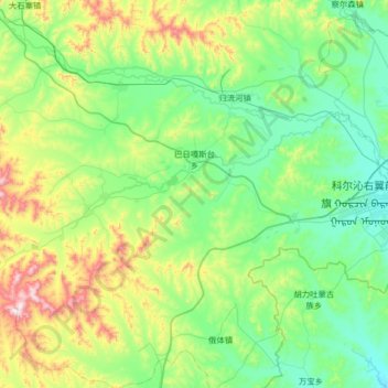 Carte topographique 巴日嘎斯台乡, altitude, relief