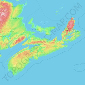 Carte topographique Nouvelle-Écosse, altitude, relief