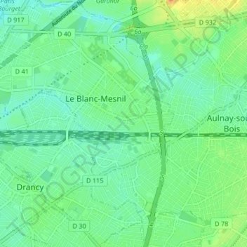 Carte topographique Le Blanc-Mesnil, altitude, relief