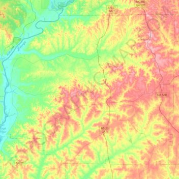 Carte topographique Stewart County, altitude, relief