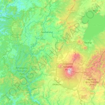 Carte topographique Ruapehu District, altitude, relief