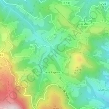 Carte topographique Lies, altitude, relief