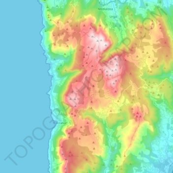 Carte topographique Oia, altitude, relief