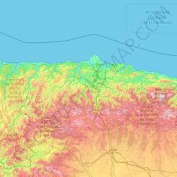 Carte topographique Asturies, altitude, relief