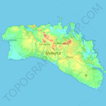 Carte topographique Minorque, altitude, relief