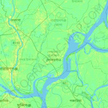 Carte topographique Sonargaon, altitude, relief