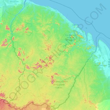 Carte topographique Guayana Francesa, altitude, relief
