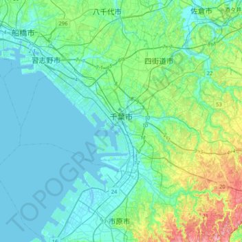 Carte topographique Chiba, altitude, relief
