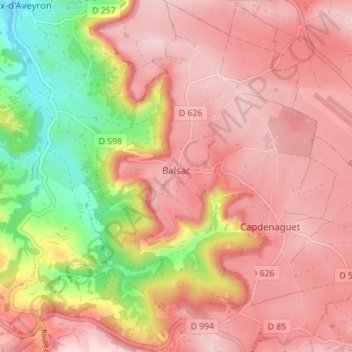 Carte topographique Balsac, altitude, relief