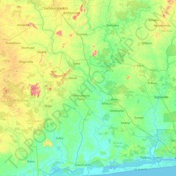 Carte topographique Bandama, altitude, relief