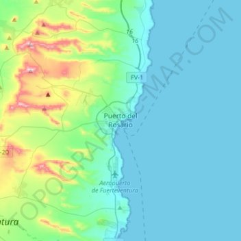 Carte topographique Puerto del Rosario, altitude, relief